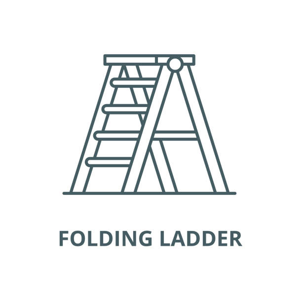 ilustrações de stock, clip art, desenhos animados e ícones de folding ladder vector line icon, linear concept, outline sign, symbol - black ladder white staircase