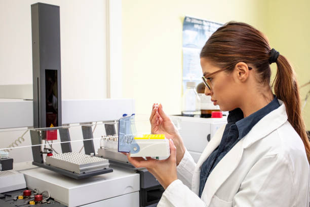 istock Working on chromatography with liquid woman in laboratory 1150041616