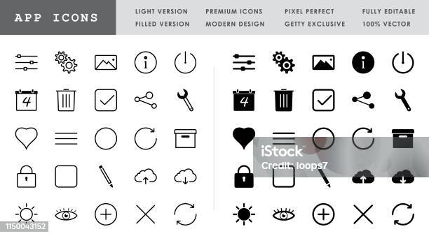 App Icon Set 50 Pixel Perfect Vector Icons Stock Illustration - Download Image Now - Lock, Logo, Sun