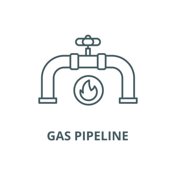 gasleitungsvektorlinie, lineares konzept, umrisszeichen, symbol - gas fuel pump symbol metal stock-grafiken, -clipart, -cartoons und -symbole