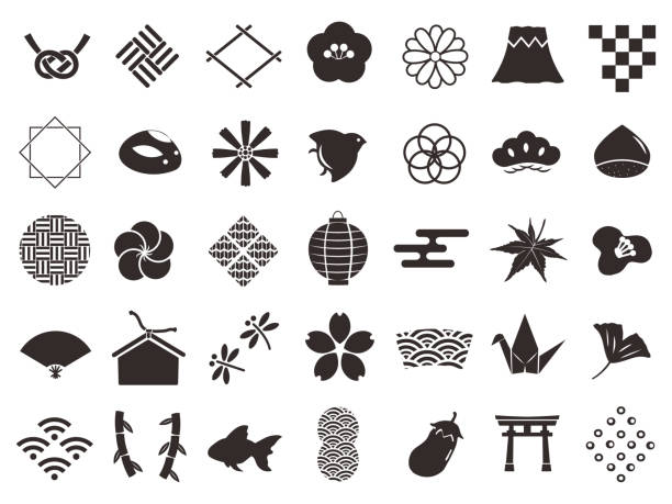 japoński wzór2 - ginkgo tree ginkgo tree japan stock illustrations