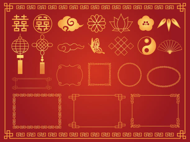 chinesischer rahmen set2 - chinesische kultur stock-grafiken, -clipart, -cartoons und -symbole