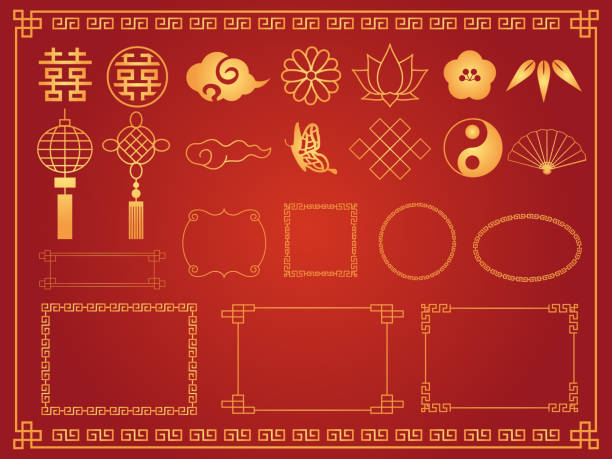 khung trung quốc set2 - ẩm thực trung quốc hình minh họa sẵn có
