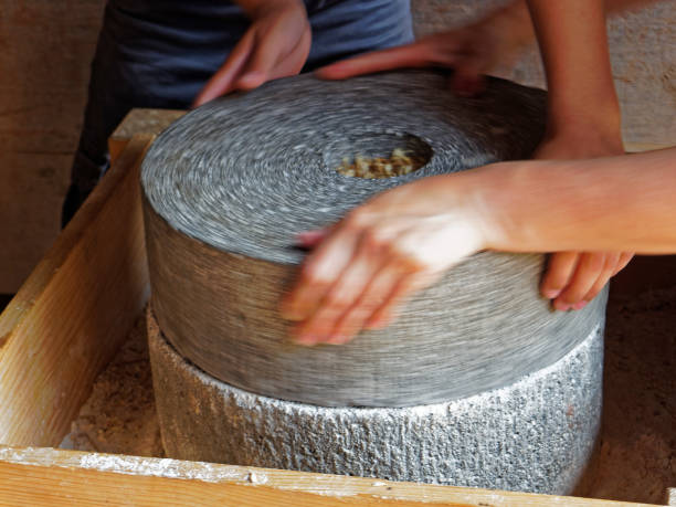 The milling is done with help of two rocks – grain is ground between them.