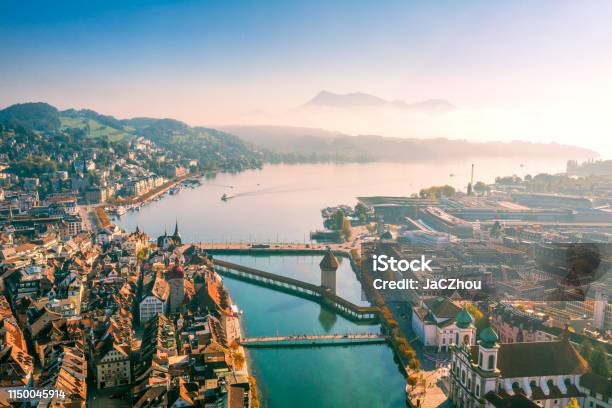 Aerial View Of Lucerne Old Town Stock Photo - Download Image Now - Switzerland, City, Lake Lucerne
