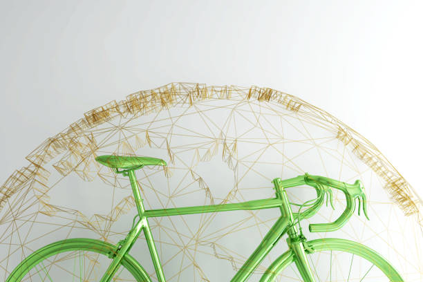 istock Green bicycle and globe in a basket. Creative idea layout. Minimal concept for sport and cycling. Image for environmental conservation and Global Warming solutions on earth day. 3d illustration. 1150047045