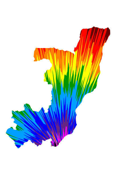 kongo-republik-karte ist regenbogen abstrakt farbenfrohes muster, republik kongo (kongo-brazzaville) karte aus farbe explosion, - pointe noire stock-grafiken, -clipart, -cartoons und -symbole