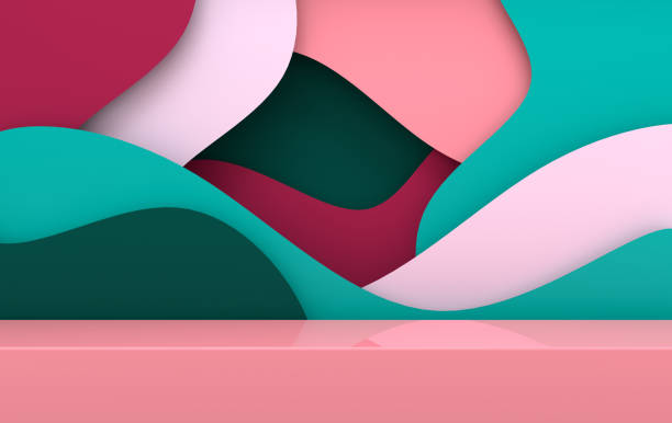 istock 3d rendered scene with paper waves and podium. Platform for product presentation, mock up background. Abstract composition in modern paper art style 1150051463