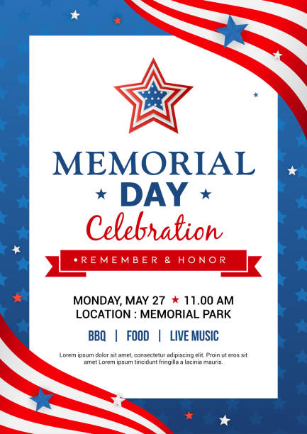 Memorial Day poster templates Vector illustration, USA flag with blue star frame. Flyer design Memorial Day poster templates Vector illustration, USA flag with blue star frame. Flyer design memorial day background stock illustrations