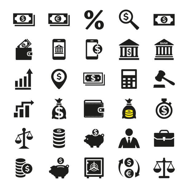 illustrazioni stock, clip art, cartoni animati e icone di tendenza di icone aziendali e finanziarie impostate su sfondo bianco. - finance stock market data diagram calculator