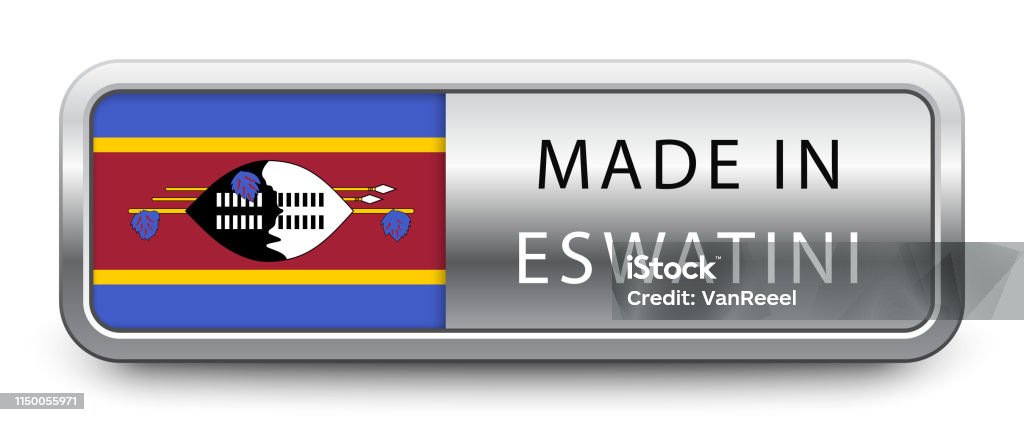 MADE IN ESWATINI metallic badge with national flag isolated on white background MADE IN ESWATINI metallic badge with national flag isolated on white background. Vector EPS 10 Advertisement stock vector