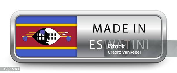 Made In Eswatini Metallic Badge With National Flag Isolated On White Background Stock Illustration - Download Image Now