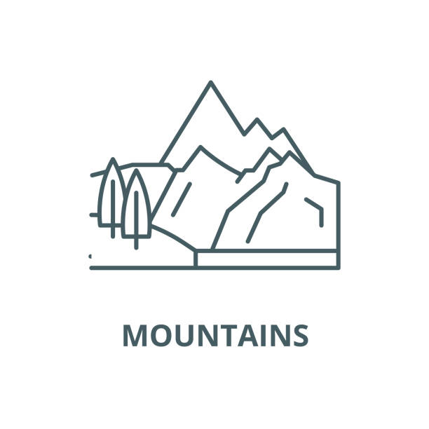 illustrazioni stock, clip art, cartoni animati e icone di tendenza di icona della linea vettoriale montagne, concetto lineare, segno di contorno, simbolo - european alps mountain mountain peak rock