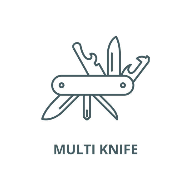 ilustraciones, imágenes clip art, dibujos animados e iconos de stock de icono de línea vectorial de múltiples cuchillos, concepto lineal, signo de contorno, símbolo - penknife
