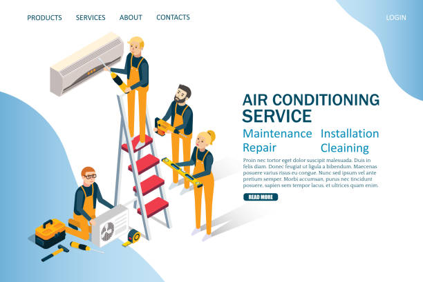 klimatyzacja serwis serwis wektorowy szablon strony docelowej projektu strony - air duct obrazy stock illustrations