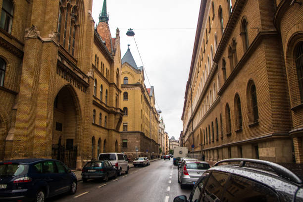 Budapest, Hungary - may 06 2019: Streets of budapest in spring rainy day. Budapest is capital of hungary.