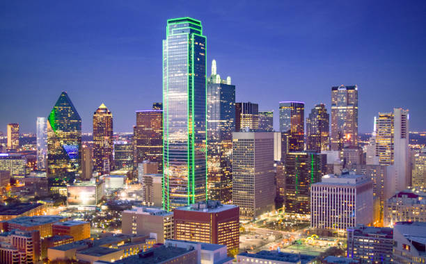 istock Skyline of Downtown Dallas at Dusk (City Lights from Above)) 1150063220