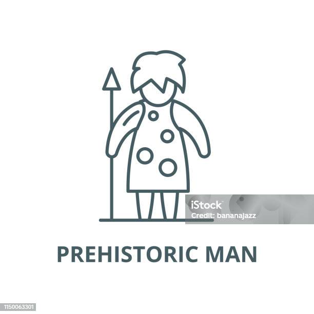Prehistoric Man Vector Line Icon Linear Concept Outline Sign Symbol Stock Illustration - Download Image Now