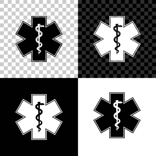 ilustrações, clipart, desenhos animados e ícones de símbolo médico do emergência-ícone da estrela de vida isolado no fundo preto, branco e transparente. ilustração do vetor - pharmacy symbol surgery computer icon