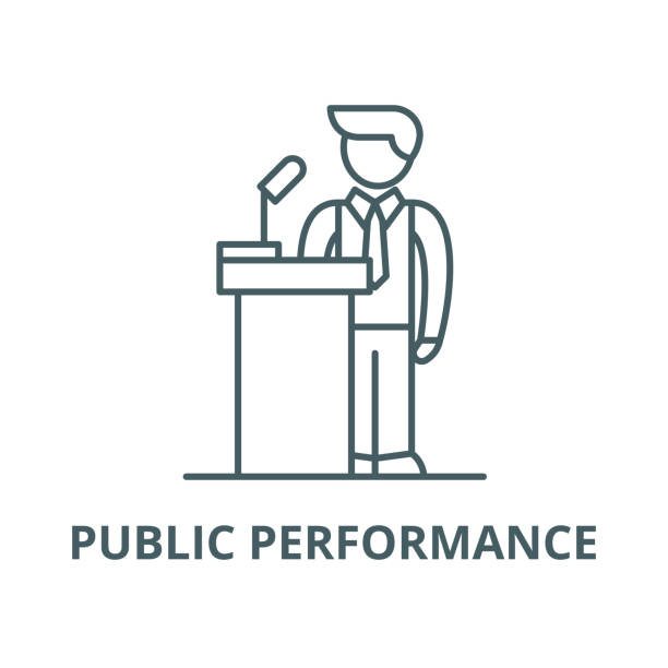 ilustrações de stock, clip art, desenhos animados e ícones de public performance vector line icon, linear concept, outline sign, symbol - people director editorial computer icon