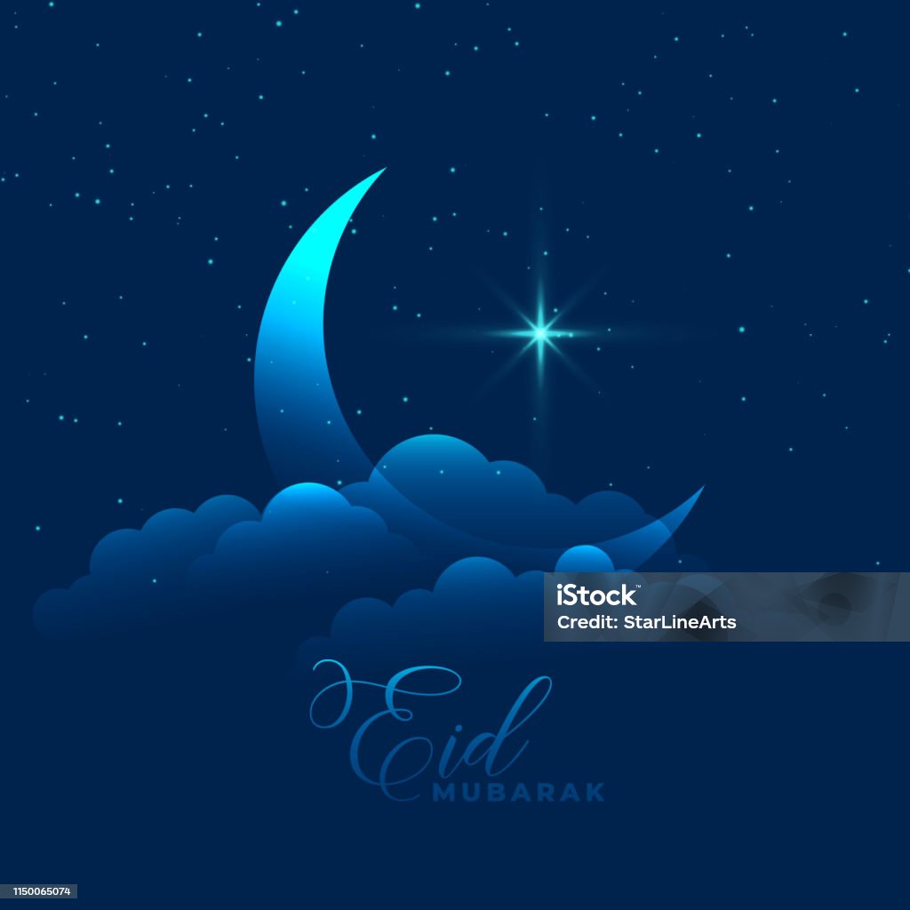 moon with cloud and star eid mubarak background Abstract stock vector