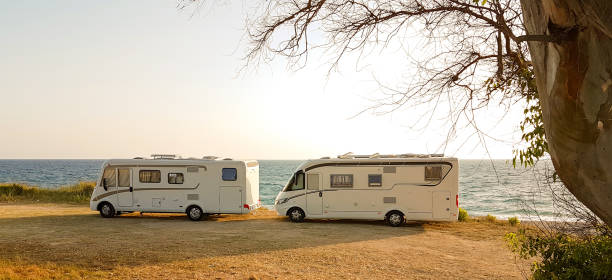 istock holidays by the sea camping caravans parked 1150065734