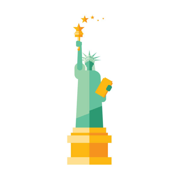 ilustraciones, imágenes clip art, dibujos animados e iconos de stock de estatua de la libertad - statue manhattan monument flaming torch