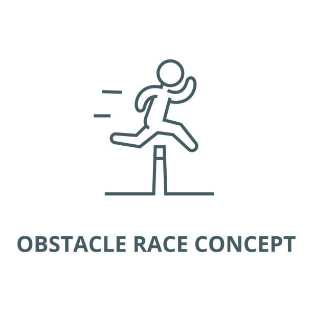 препятствие гонки концепции векторной линии значок, линейная концепция, знак контура, символ - hurdle business businessman sport stock illustrations