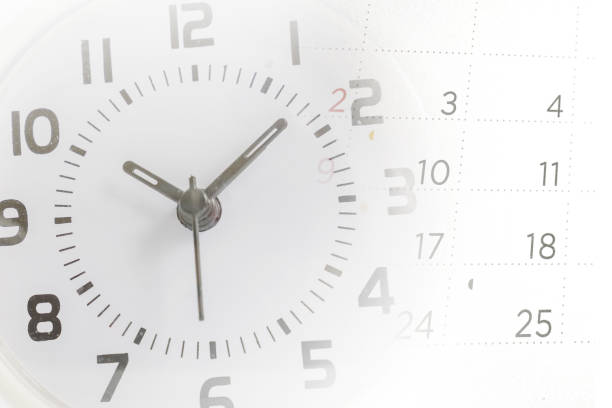 double exposure of calendar and clock for business concept
