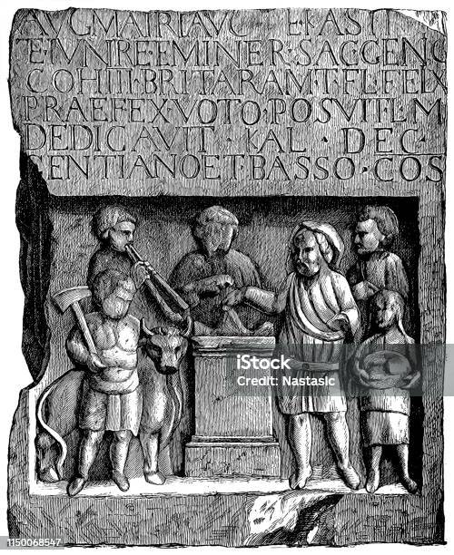 Roman Altar Depicting A Sacrifice Scene Stock Illustration - Download Image Now - Ancient, Old, Roman