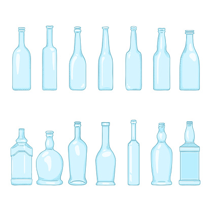 Vector Set Of Cartoon Empty Blue Glass Bottles Illustrations Stock  Illustration - Download Image Now - iStock