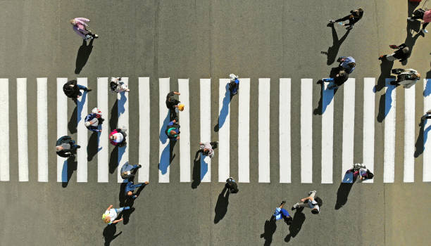 istock Aerial. Pedestrian crosswalk crossing, top view. 1150072431