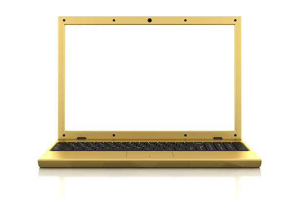 istock golden laptop with blank screen isolated on white background 115007337