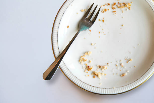 istock Empty plate with crumbs after eating on a white background. 1150073458