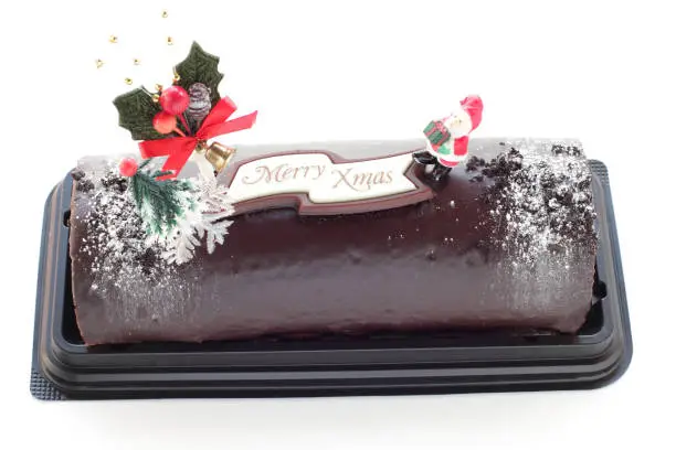 christmas chocolate dessert with a little santa claus