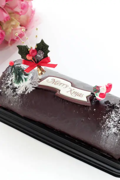 christmas chocolate dessert with a little santa claus