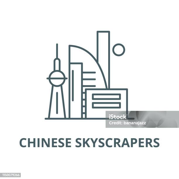 Chinese Skyscrapers Vector Line Icon Linear Concept Outline Sign Symbol Stock Illustration - Download Image Now