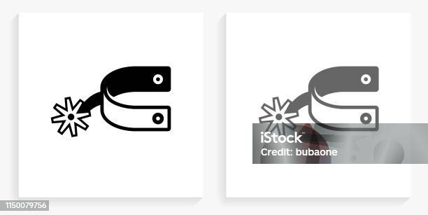 Cowboy Accessory Black And White Square Icon Stock Illustration - Download Image Now - Spur, Black And White, Conceptual Symbol