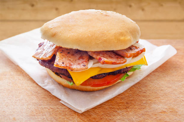 istock fresh flavored burger with juicy cutlet and fried bacon 1150081416