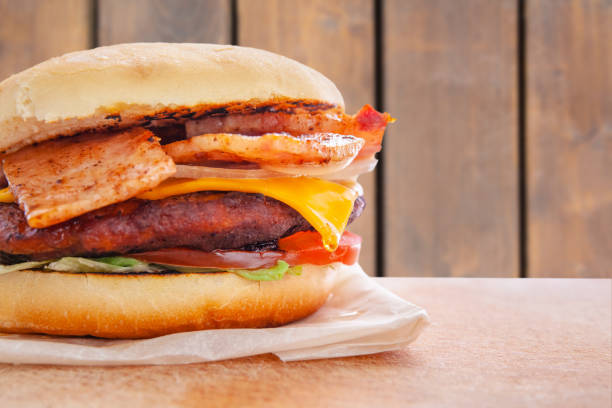 istock fresh flavored burger with juicy cutlet and fried bacon 1150081436