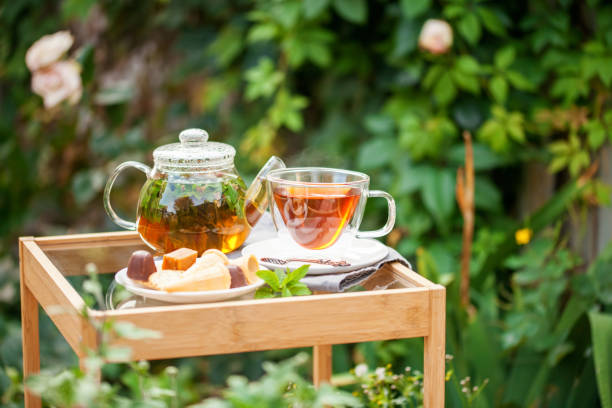 istock Cup of tea  in a garden 1150084749