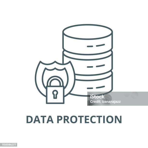 Ikon Garis Vektor Proteksi Data Konsep Linear Tanda Kerangka Simbol