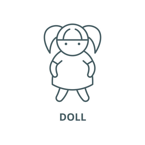 illustrations, cliparts, dessins animés et icônes de icône de ligne de vecteur de poupée, concept linéaire, signe de contour, symbole - wood toy babushka isolated on white