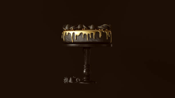 istock Big Black and Gold Luxury Cake with Strawberries and Round Biscuits 1150088845