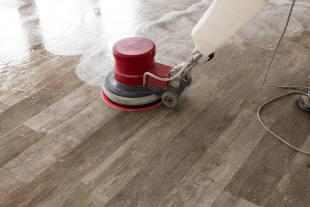 istock Cleaning machine drives over the tiled floor and cleans the floor. 1150089024