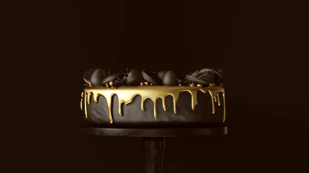 большой черный и золотой роскошный торт с клубникой и круглым печеньем - cream sprinkles food and drink freshness стоковые фото и изображения