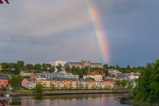Trondheim, Norway - June 21 2003: Rainbow over the NTNU university campus