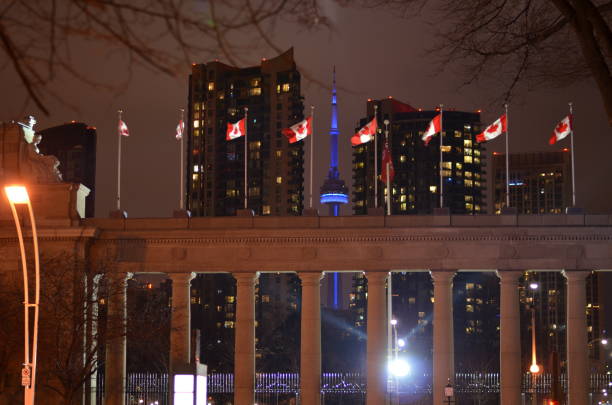 istock Gate to the Tower with Canadian flags 1150098423
