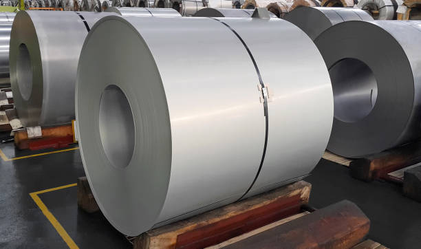 istock Electrogalvanized rolled steel sheet in coil on factory warehouse 1150101604