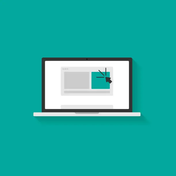 Vector illustration of Laptop Pc and Click Flat Design.